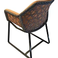 Stylish Leisure Chair With Grid Pattern Woven Design And Orange Cushion Dark Metal Frame