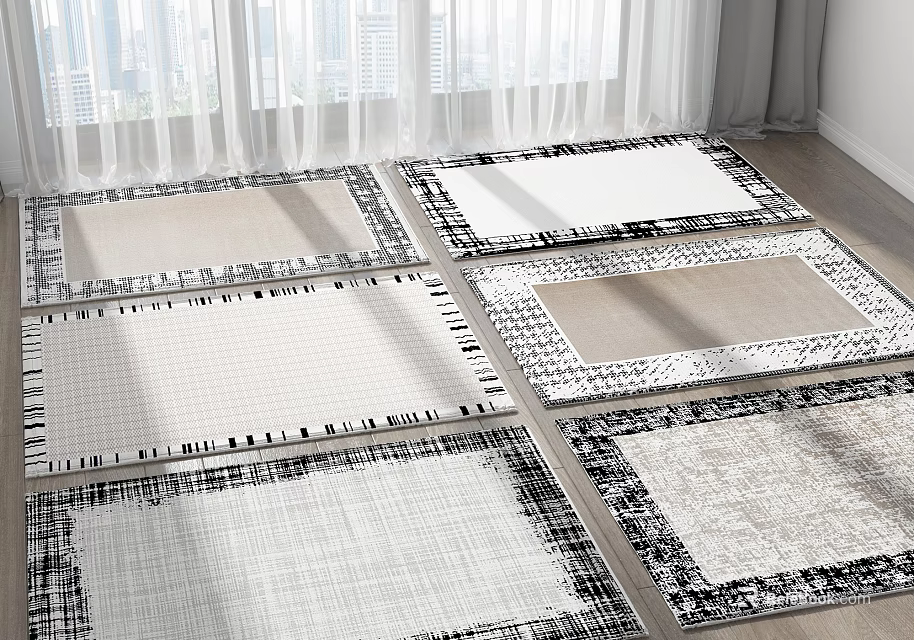 Modern Square Rugs With Black And White Geometric Patterns For Interior Decor 3d model