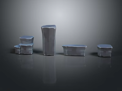 Wooden Stone Decorative Pieces With Various Shapes Sizes Natural Textures And Glossy Dark Finish 3d model