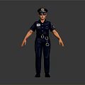 Detailed Police Figurine In Blue Uniform With Cap Handcuffs And Standing Pose