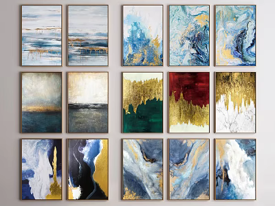 Colorful Abstract Paintings With Gold Accents Modern Decorative Wall Art Designs 3d model