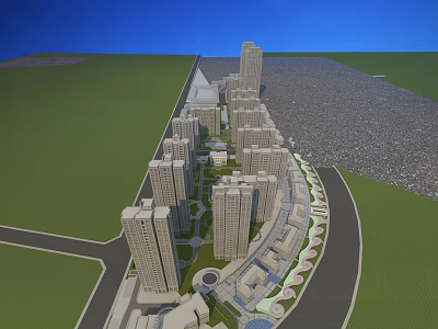 High-rise Modern Residential Buildings in Well Planned Community With Green Spaces Central Plaza and Roads 3d model