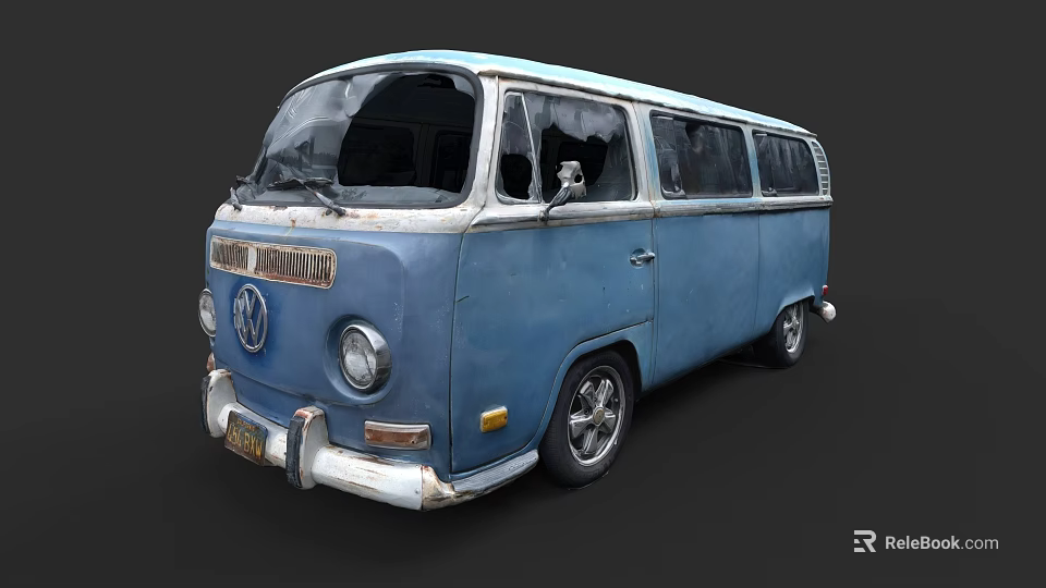 Vintage Blue Volkswagen Van With Classic Retro Design And Old School Charm 3d model 