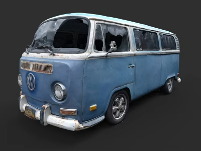 Vintage Blue Volkswagen Van With Classic Retro Design And Old School Charm 3d model