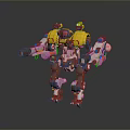Mechanical Robot Character With Yellow Brown Armor And Arm Cannon Weapon
