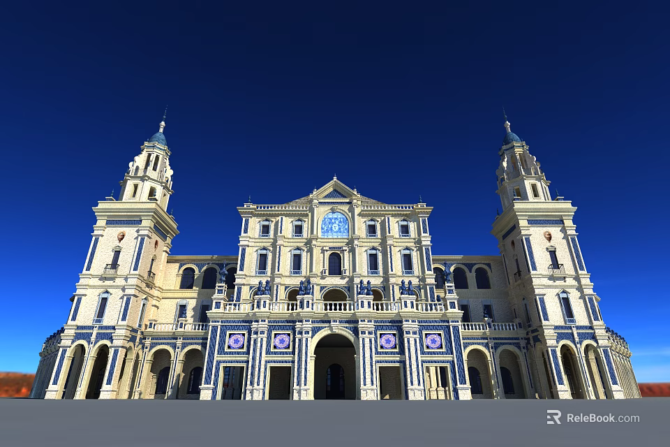 European Architecture With Symmetrical Towers Clock Tower And Intricate Classical Decorations 3d model 