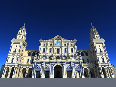 European Architecture With Symmetrical Towers Clock Tower And Intricate Classical Decorations 3d model