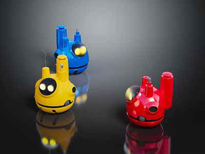 Vibrant Electric Toys Featuring Blue Yellow Red Cartoon Robot Shapes And Unique Design 3d model