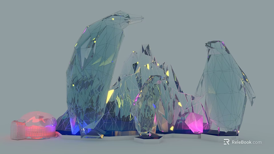Geometric Transparent Decorative Sculptures With Colorful Lighting And Modern Art Design 3d model 