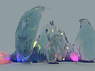 Geometric Transparent Decorative Sculptures With Colorful Lighting And Modern Art Design 3d model