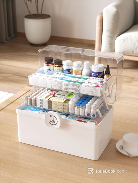 Multi layer First Aid Box For Medicine Storage With Transparent Cover 3d model 