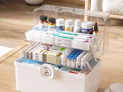 Multi layer First Aid Box For Medicine Storage With Transparent Cover 3d model