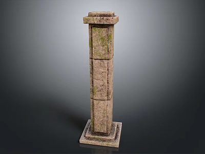 Modern Decorative Stone Column With Textured Surface And Mossy Details 3d model