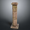 Modern Decorative Stone Column With Textured Surface And Mossy Details 3d model