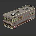 Vintage White And Brown Recreational Vehicle With Roof Rack And Side Windows