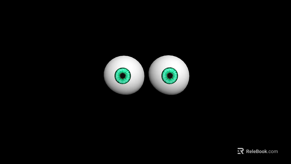 Realistic Human Eyes With White Sclera And Green Pupils On Black Background 3d model 