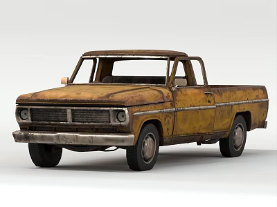 Vintage Rusty Yellow Pickup Truck With Weathered Exterior And Classic Design 3d model