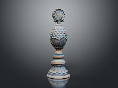 Intricate Classical Ornamental Column Component With Scallop Top Pineapple Texture And Layered Base 3d model