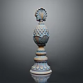 Intricate Classical Ornamental Column Component With Scallop Top Pineapple Texture And Layered Base