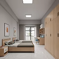 Hotel Guest Room With Twin Beds Wooden Wardrobes Decorative Paintings And Window Curtains