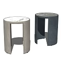 Modern Round Top Side Tables With Marble Surface And Striped Bases In Light Dark Colors