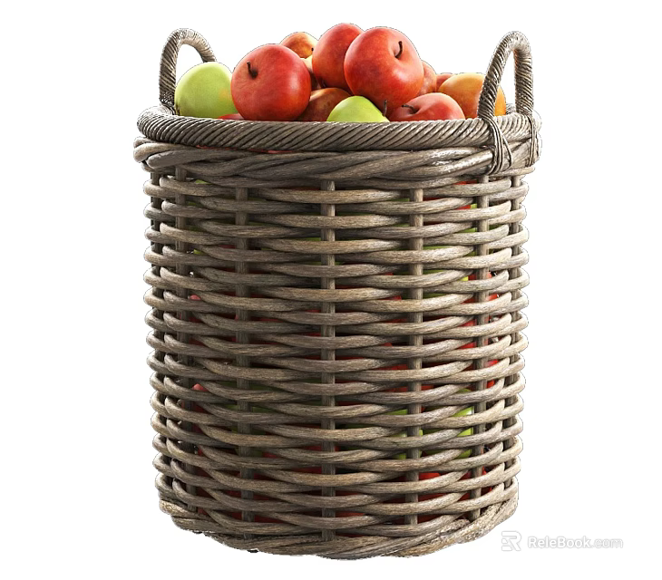 Fresh Wicker Basket Filled With Red And Green Apples Healthy Fruits 3d model 