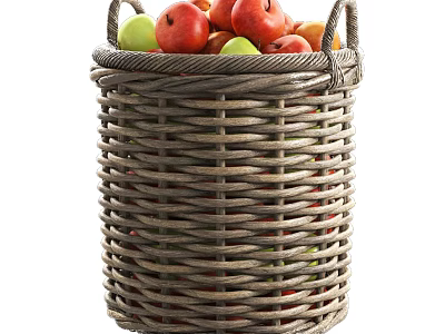 Fresh Wicker Basket Filled With Red And Green Apples Healthy Fruits 3d model