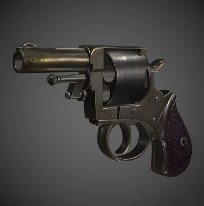 Vintage Revolver With Metal Construction And Dark Red Detailed Grip 3d model Vintage Revolver With Metal Construction And Dark Red Detailed Grip 3d model