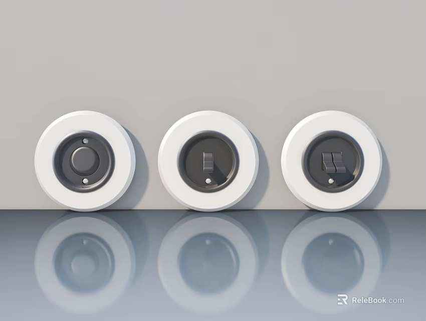 Modern Hinged Door Components With Round White Handles And Lock Designs 3d model 