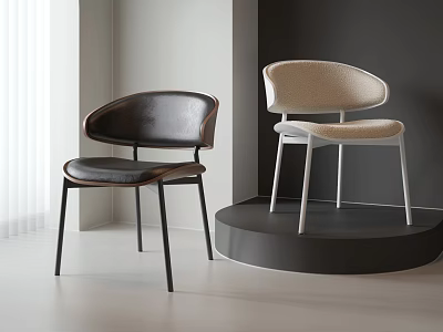 Modern Dining Chairs With Black Leather And Beige Fabric Upholstery In Minimalist Interior 3d model