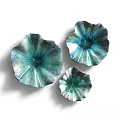 Elegant Set of Three Lotus Shaped Teal Blue Shiny Wall Decorations
