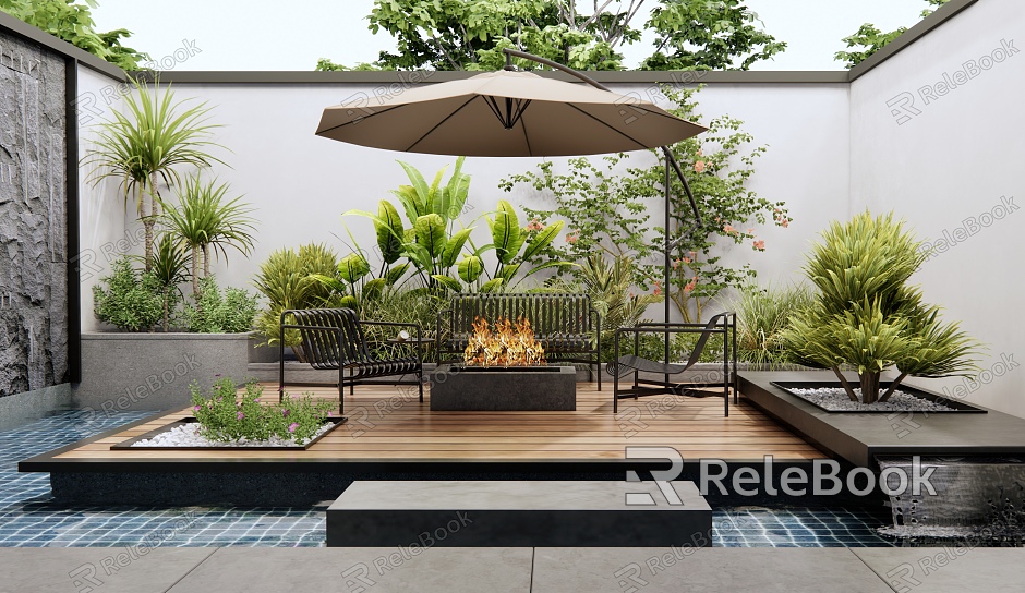 Modern courtyard landscape model