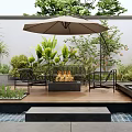 Stylish Courtyard Garden Design With Wooden Deck Fire Pit Chairs Stone Steps And Lush Plants