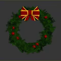 Festive Christmas Wreath With Green Leaves Red Berries And Red Yellow Bow