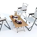 Outdoor Foldable White Chairs With Black Frame Wooden Table And Decorative Plants