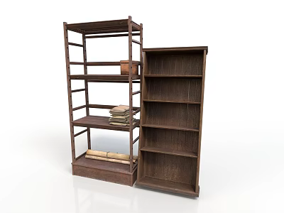 Wooden Bookcases With Multiple Shelves And Stacked Books For Home Storage Furniture 3d model