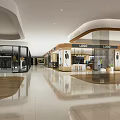 Modern Shopping Mall Interior With Retail Shops Brand Logos Display Windows And Floor Design