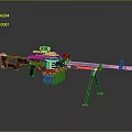 Military Weapon with Tripod Wooden Grip and Metal Components Setup