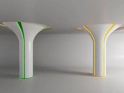 Modern White Columns With Green Yellow Accent Lines And Illuminated Base 3d model