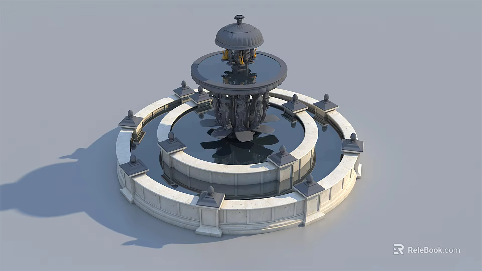 Circular Multi tiered Garden Fountain With Decorative Top And Ornate Design 3d model 