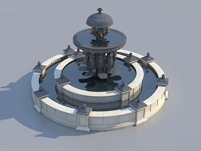 Circular Multi tiered Garden Fountain With Decorative Top And Ornate Design 3d model