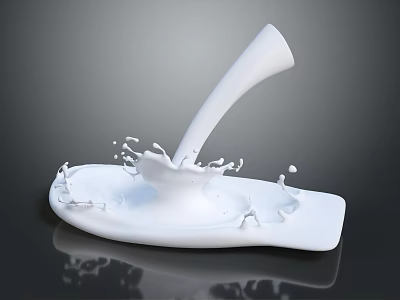 Creamy Fresh Milk Pouring With Splashing Droplets And Dark Background Reflection 3d model Creamy Fresh Milk Pouring With Splashing Droplets And Dark Background Reflection 3d model