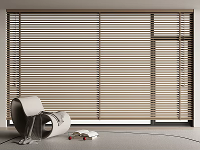 Elegant Modern Light Brown Wooden Blinds Window Covering For Living Room Interior 3d model