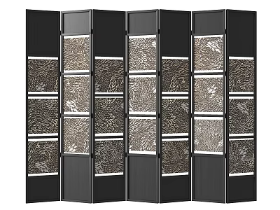 Modern Black Frame Room Divider With Decorative Patterned Panels For Home Decor 3d model
