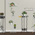 Indoor Decorative Plant Stands in Black and White with Curved Tiered Designs and Potted Plants
