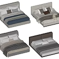 Various Modern Double Beds With Different Headboard Designs And Bedding Styles 3d model