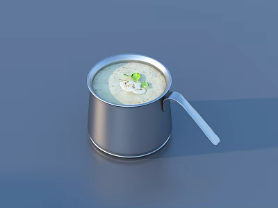 Creamy Soup With Fresh Green Herbs In Silver Stainless Steel Pot 3d model