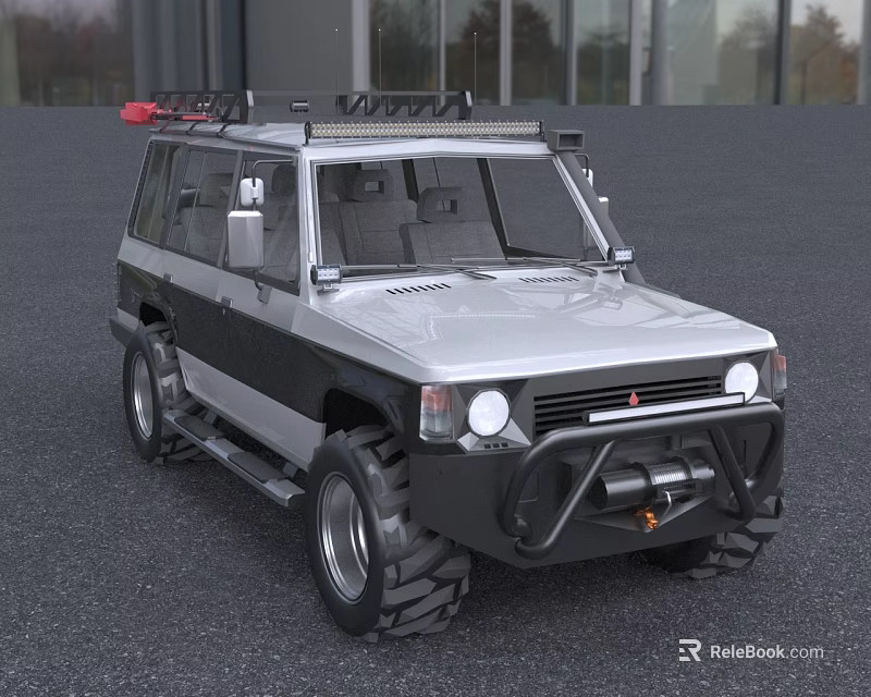 Silver And Black Off Road Car With Roof Rack Large Bumper And Off Road Tires 3d model 