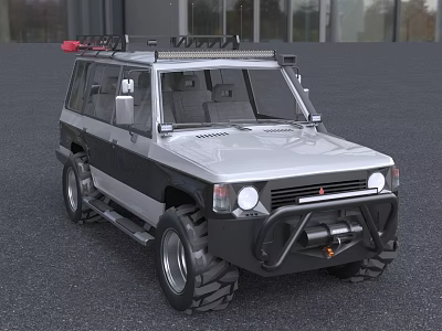 Silver And Black Off Road Car With Roof Rack Large Bumper And Off Road Tires 3d model