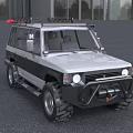 Silver And Black Off Road Car With Roof Rack Large Bumper And Off Road Tires